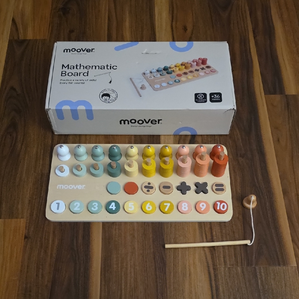 Moover Wooden Math Board Toy Multicolor Danish Magnet Fishing Fish Wand Learning